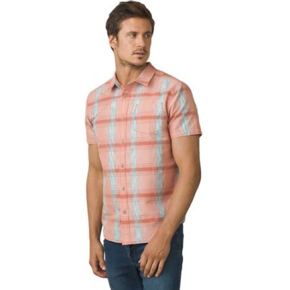 Prana Men's Tamrack Plaid Shirt Coral Blue Size Medium